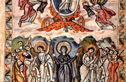 Darstellung der Himmelfahrt im Rabbula-Evangeliar (sechstes Jahrhundert, Folio 13v)